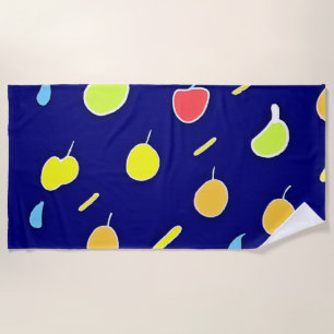 Tropical Fruits Neon Colors Pattern Beach Towel