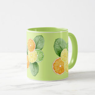 Tropical Fruits - Oranges, Lemons, Limes on Green Mug