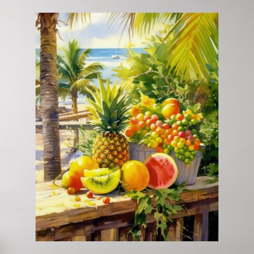 Tropical Fruits Paradise Watercolor Poster