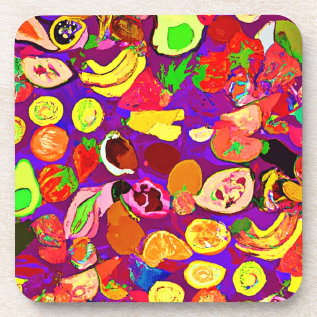 Tropical Fruits Patterns Painting Art. Buy Now Beverage Coaster (Front)