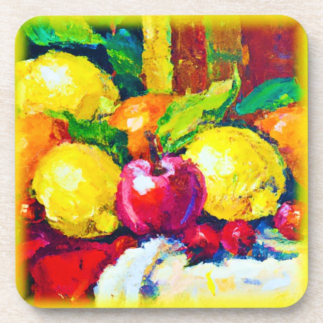 Tropical Fruits Pianting. Buy Now Beverage Coaster (Front)