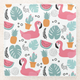 Tropical fruits: repeating pattern. glass coaster
