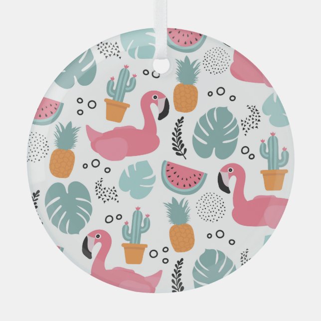 Tropical fruits: repeating pattern. glass ornament (Front)