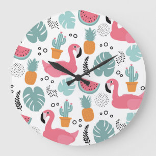 Tropical fruits: repeating pattern. large clock