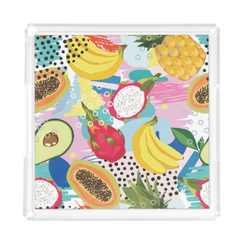 Tropical Fruits Seamless Vintage Pattern Acrylic Tray