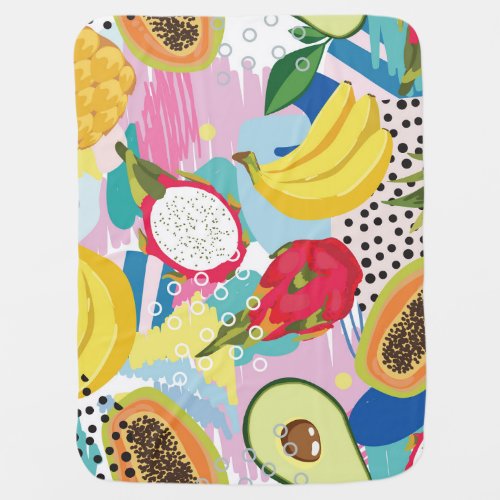 Tropical Fruits Seamless Vintage Pattern Baby Blanket