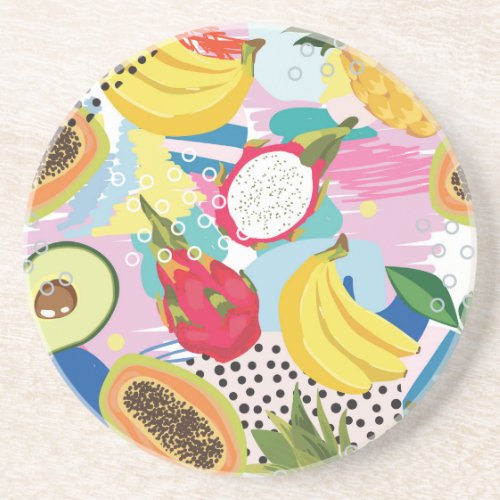 Tropical Fruits Seamless Vintage Pattern Coaster
