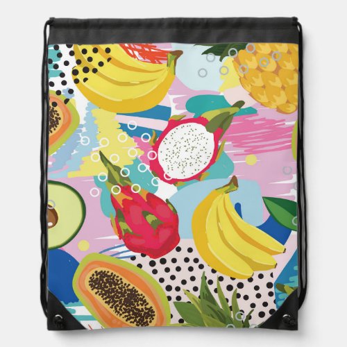 Tropical Fruits Seamless Vintage Pattern Drawstring Bag