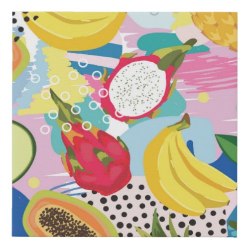 Tropical Fruits Seamless Vintage Pattern Faux Canvas Print