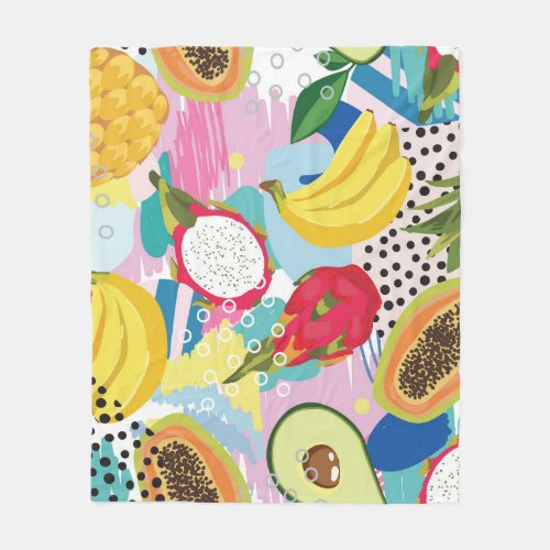 Tropical Fruits Seamless Vintage Pattern Fleece Blanket