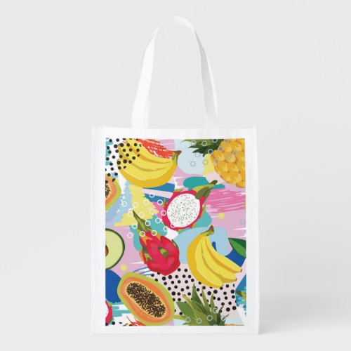 Tropical Fruits Seamless Vintage Pattern Grocery Bag