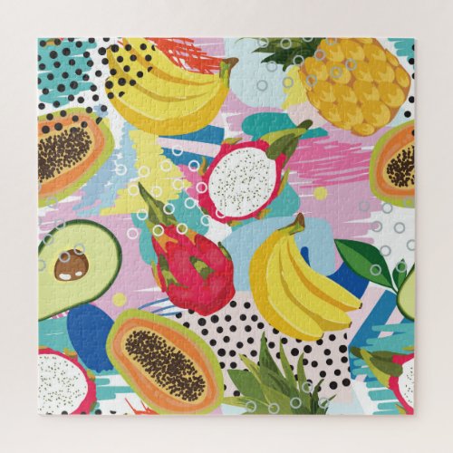Tropical Fruits Seamless Vintage Pattern Jigsaw Puzzle