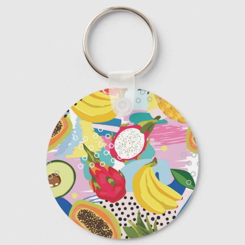 Tropical Fruits Seamless Vintage Pattern Keychain