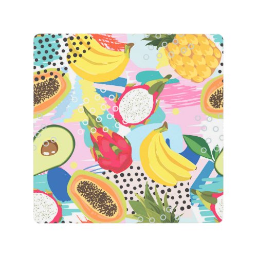 Tropical Fruits Seamless Vintage Pattern Metal Print