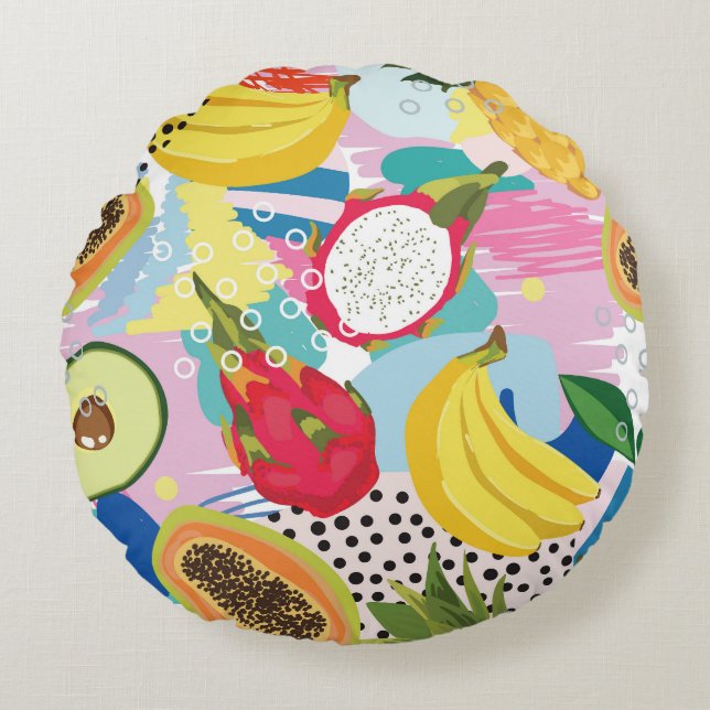 Tropical Fruits, Seamless Vintage Pattern. Round Pillow (Front)
