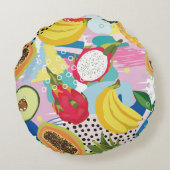 Tropical Fruits, Seamless Vintage Pattern. Round Pillow (Back)