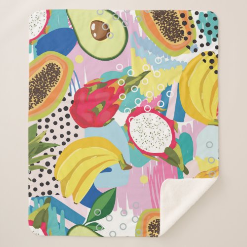 Tropical Fruits Seamless Vintage Pattern Sherpa Blanket