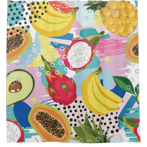 Tropical Fruits Seamless Vintage Pattern Shower Curtain