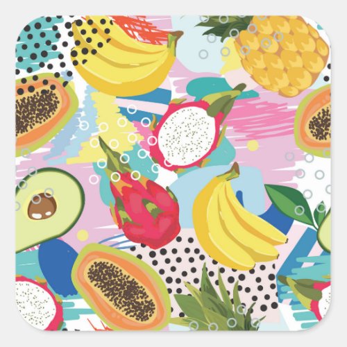 Tropical Fruits Seamless Vintage Pattern Square Sticker