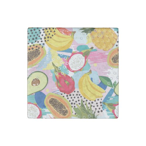 Tropical Fruits Seamless Vintage Pattern Stone Magnet
