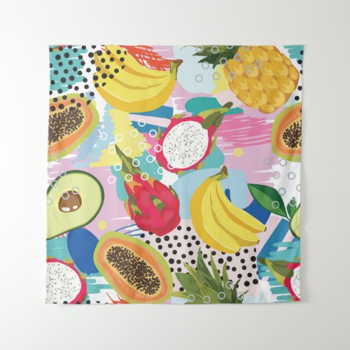 Tropical Fruits Seamless Vintage Pattern Tapestry