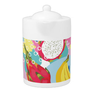 Tropical Fruits, Seamless Vintage Pattern. Teapot