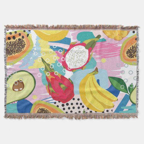Tropical Fruits Seamless Vintage Pattern Throw Blanket