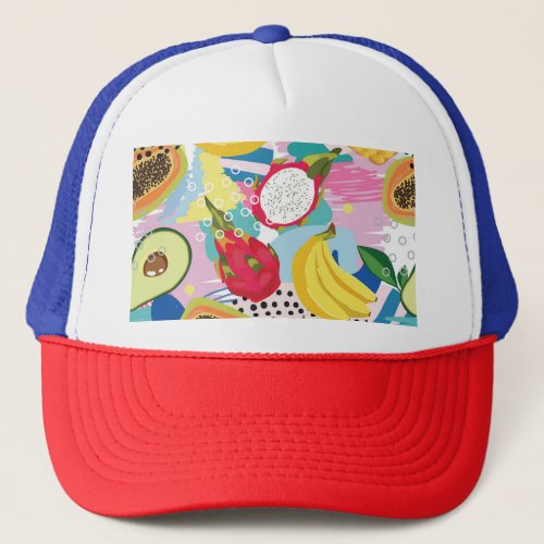 Tropical Fruits Seamless Vintage Pattern Trucker Hat