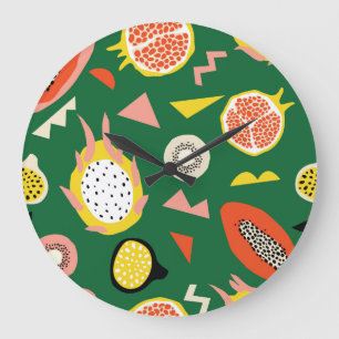Tropical fruits: vibrant seamless pattern. large clock