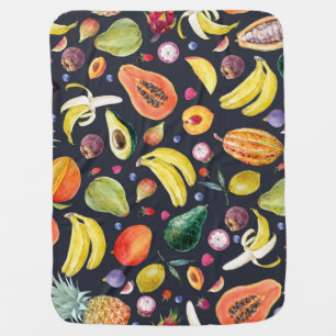 Tropical Fruits: Watercolor Multifruit Pattern. Baby Blanket