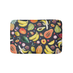 Tropical Fruits: Watercolor Multifruit Pattern. Bath Mat