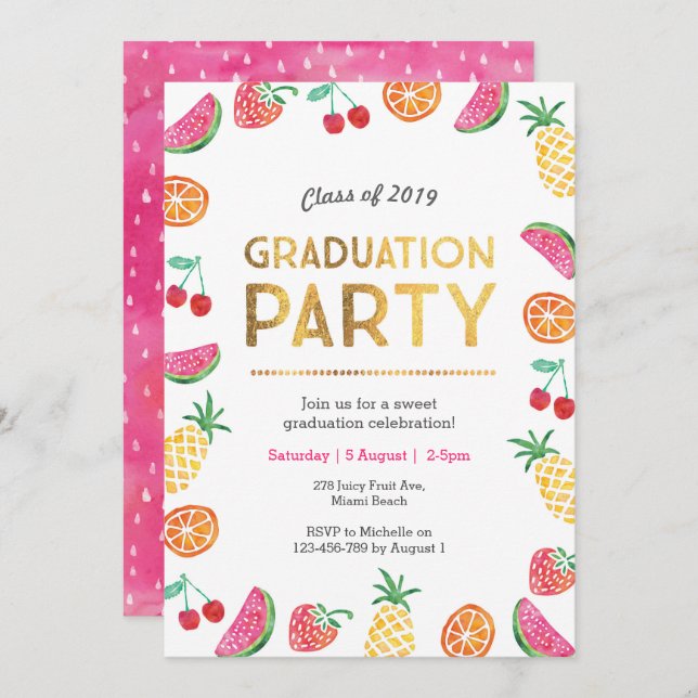 Tropical Fruity Kids Graduation party Invitation (Front/Back)
