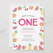 Tropical fruity Pink 1st Birthday Invitation (Front)