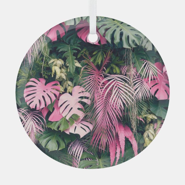 Tropical Full Background Trees Glass Ornament (Front)