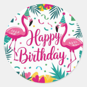 Tropical Fun Flamingo Birthday Design Classic Round Sticker