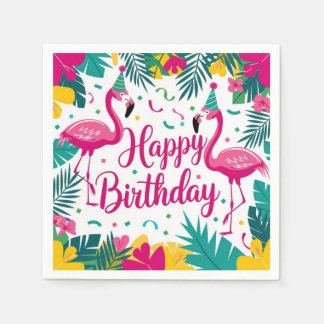 Tropical Fun Flamingo Birthday Design Napkins