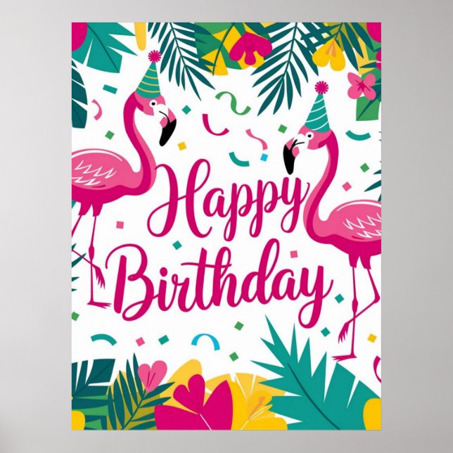 Tropical Fun Flamingo Birthday Design Poster (Front)