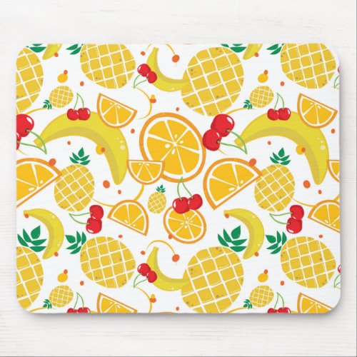 Tropical Fun Fruit Banana Cherry Pineapple Oranges Mouse Pad