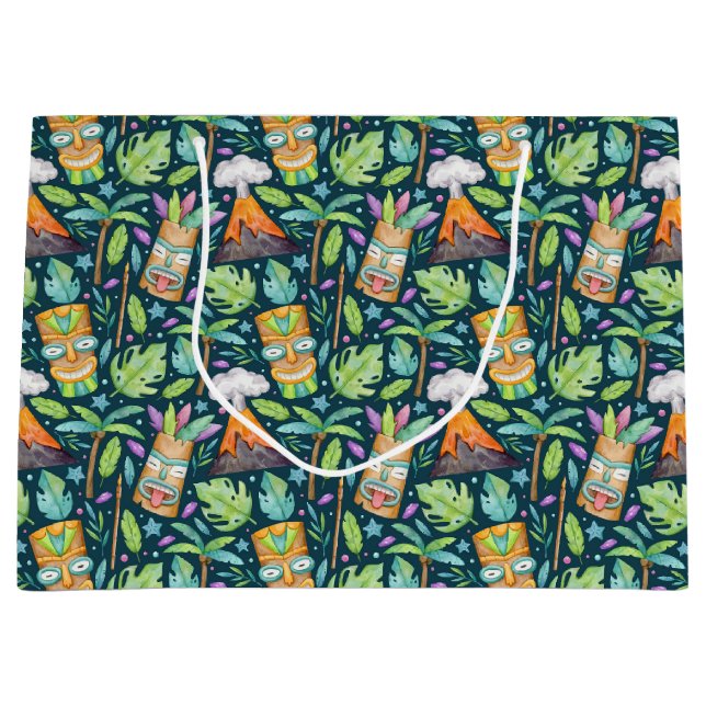 Tropical Fun Jungle Tiki Volcano Large Gift Bag (Front)