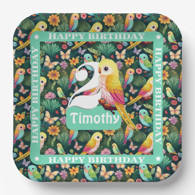 Tropical Fun: Personalized 2nd Birthday Plates (Front)