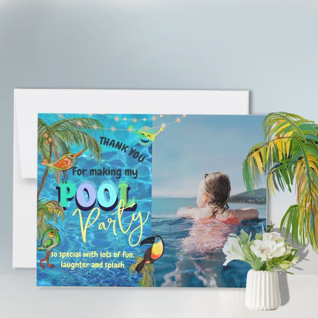 Tropical Fun Pool Party Photo  Thank You Card (Tropical Fun Pool Party Photo Thank You Card)