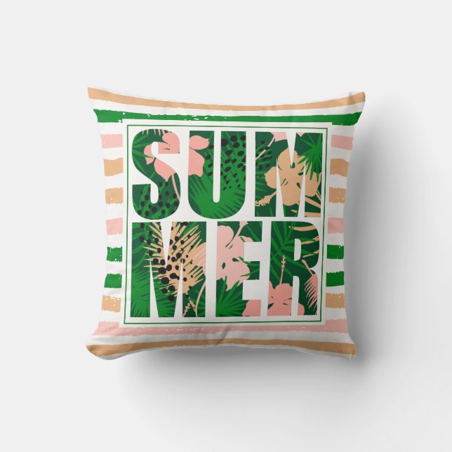 Tropical Fun Summer Stripes Throw Pillow (Front)