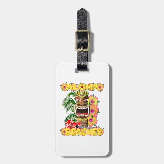 Tropical Funny Aloha Beaches Hawaiian Tiki Luggage Tag (Front Vertical)