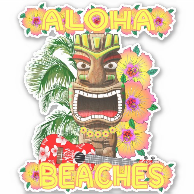 Tropical Funny Aloha Beaches Hawaiian Tiki Sticker (Front)