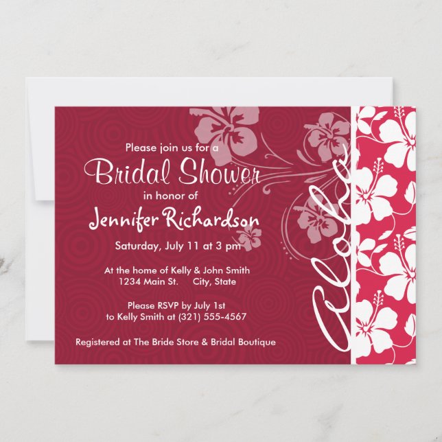 Tropical Fuschia Hibiscus; Aloha Invitation (Front)