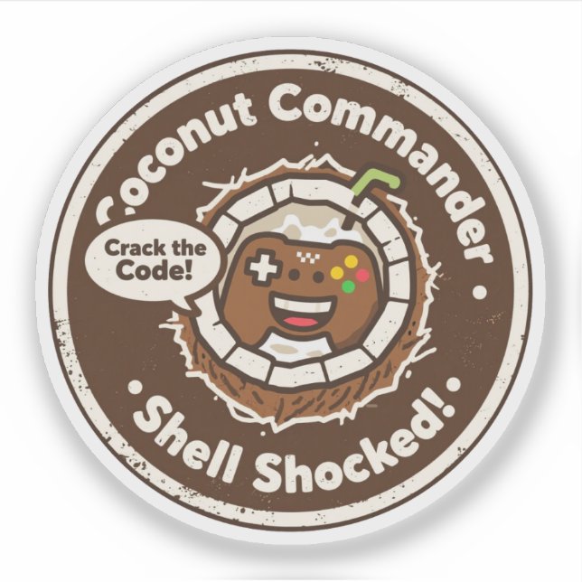 Tropical Gaming Humor "Crack the Code!" Coconut  Sticker (Front)