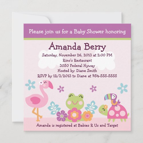 Tropical GardenAnimals Baby Shower Invitation