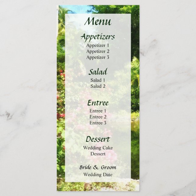 Tropical Garden by Lake Wedding Menu (Front)