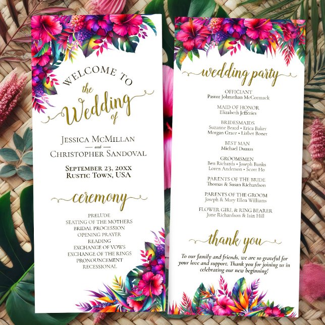 Tropical Garden Colorful Hibiscus Floral Wedding Program (Front/Back)