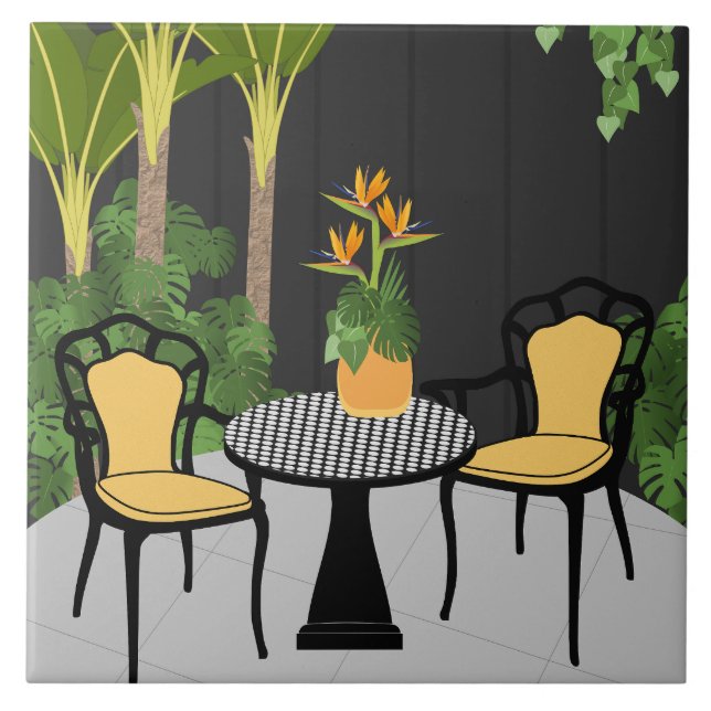 Tropical Garden Courtyard Ceramic Tile (Front)